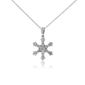 18K White Gold .75 Carat Diamond Snowflake Pendant with Chain