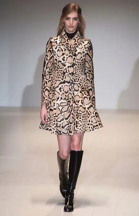 2014 Gucci Felted Leopard Print Peacoat
