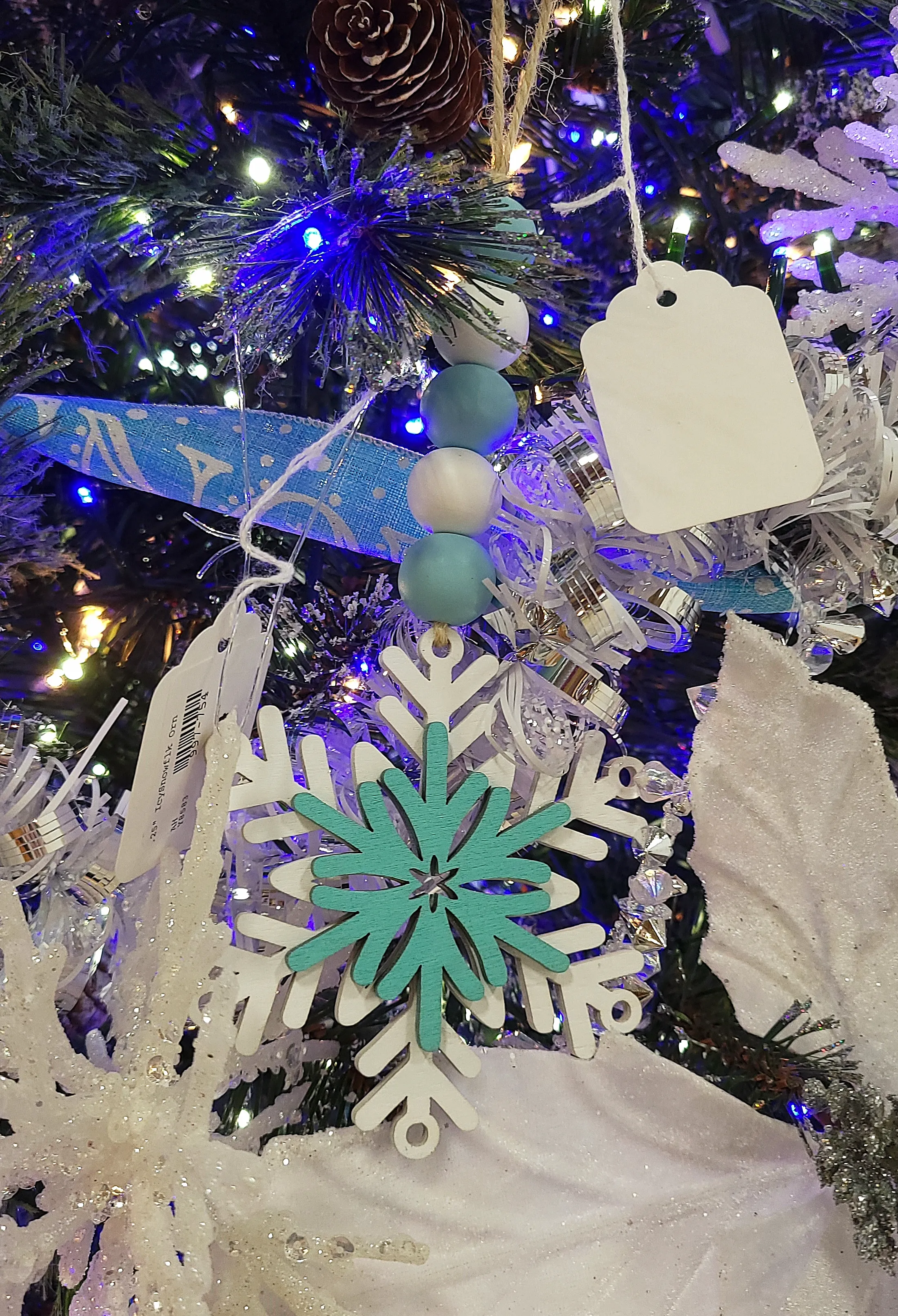 8" Wooden Beaded Snowflake Ornament