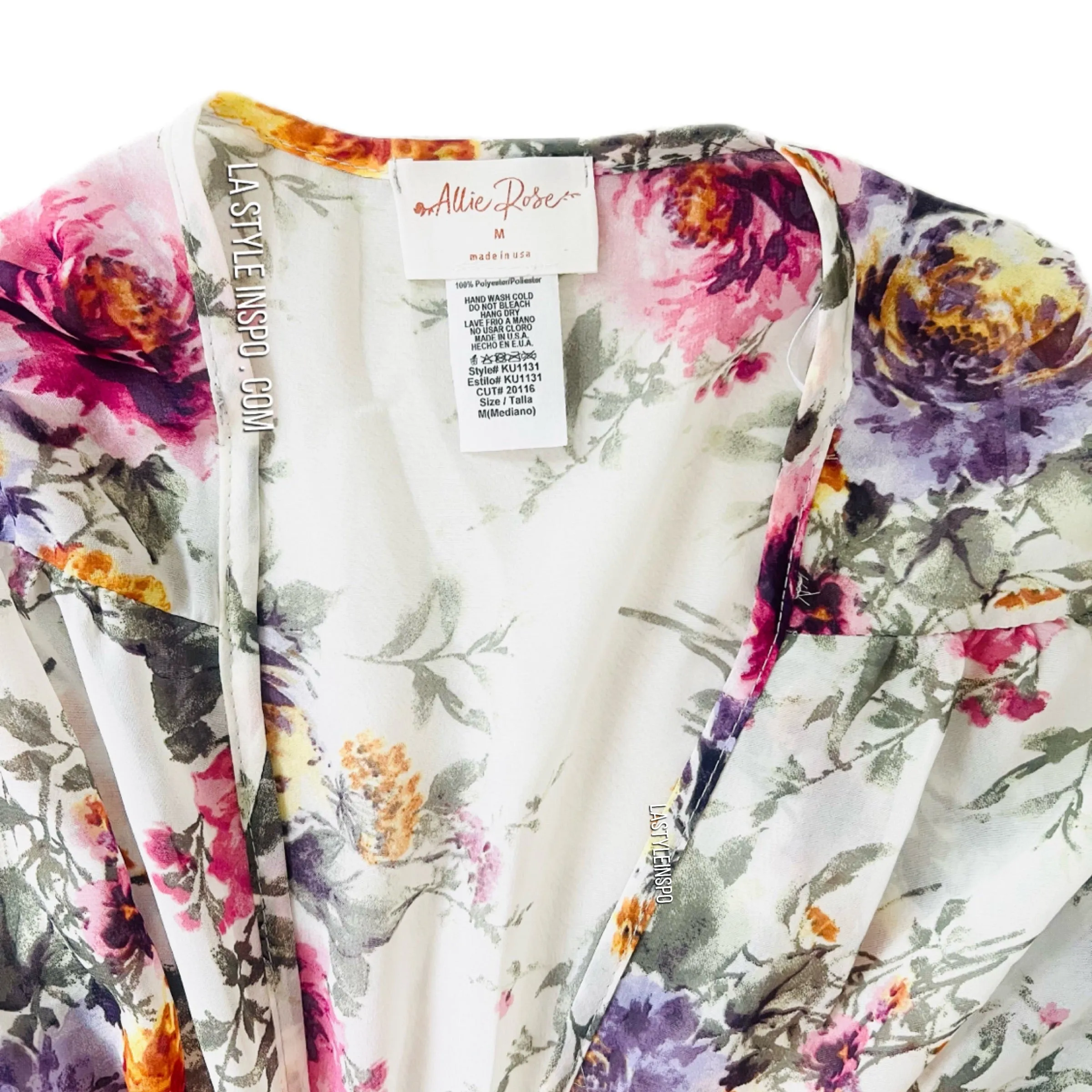 Allie Rose White Maxi Dress Floral Front Open Bow Size Medium