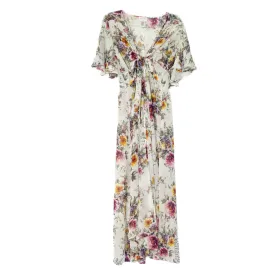Allie Rose White Maxi Dress Floral Front Open Bow Size Medium