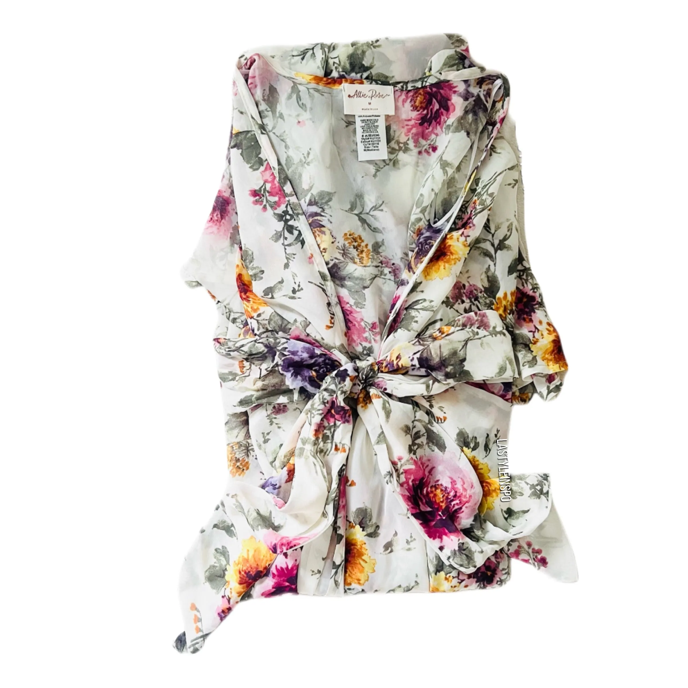 Allie Rose White Maxi Dress Floral Front Open Bow Size Medium