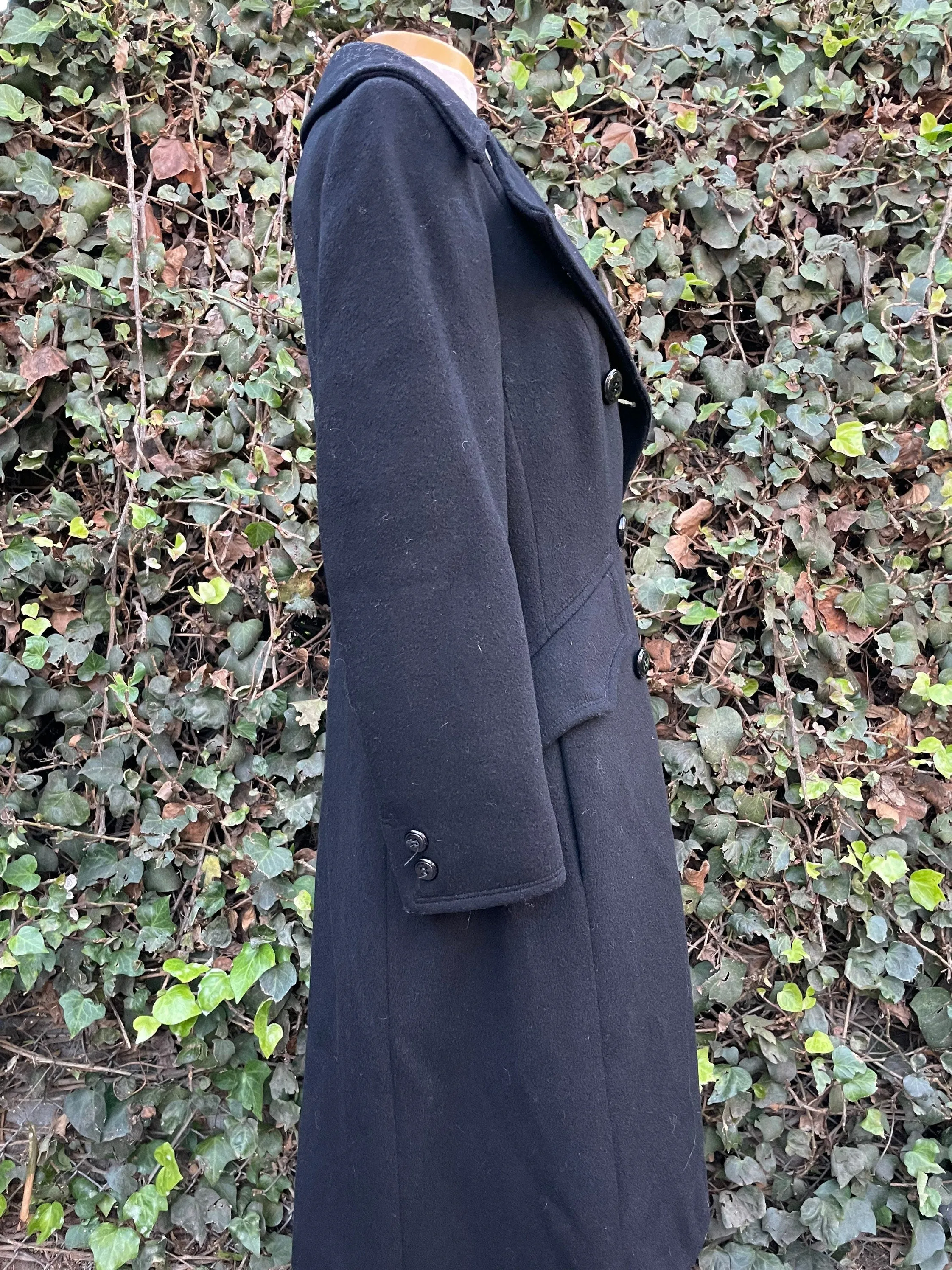 Beautiful Vintage Black Wool Long Peacoat
