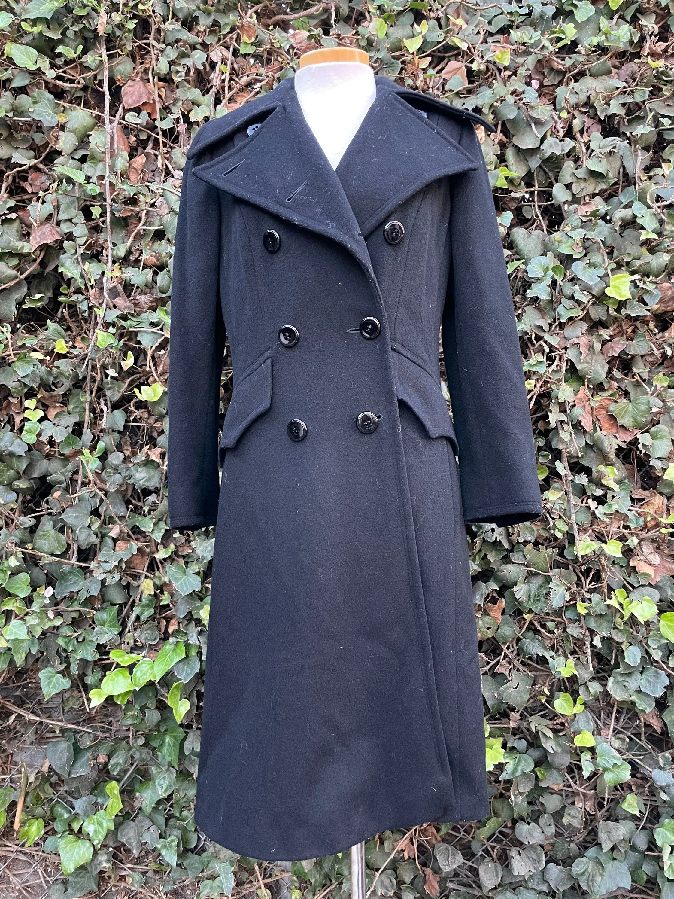 Beautiful Vintage Black Wool Long Peacoat