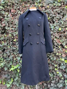 Beautiful Vintage Black Wool Long Peacoat