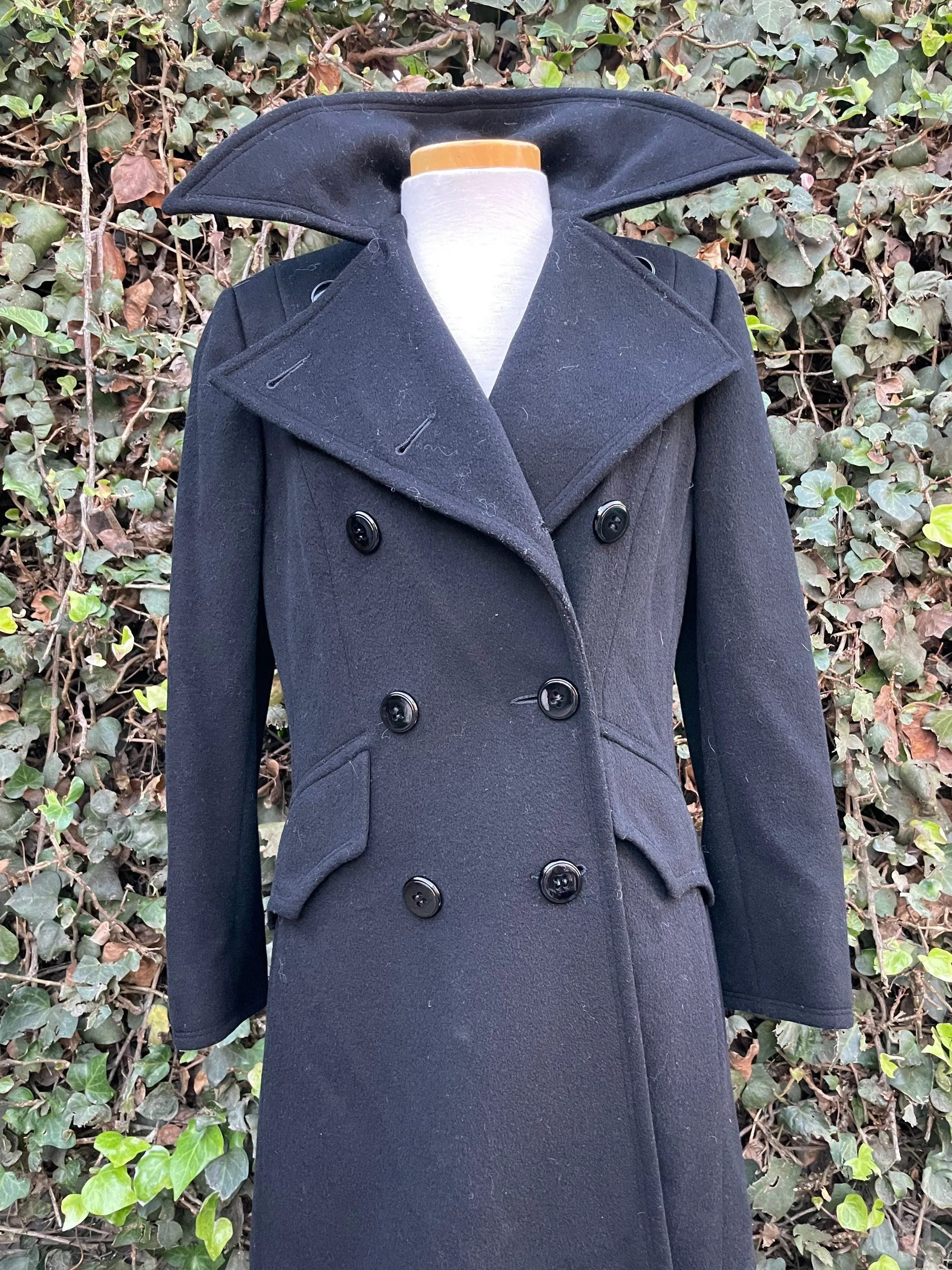 Beautiful Vintage Black Wool Long Peacoat