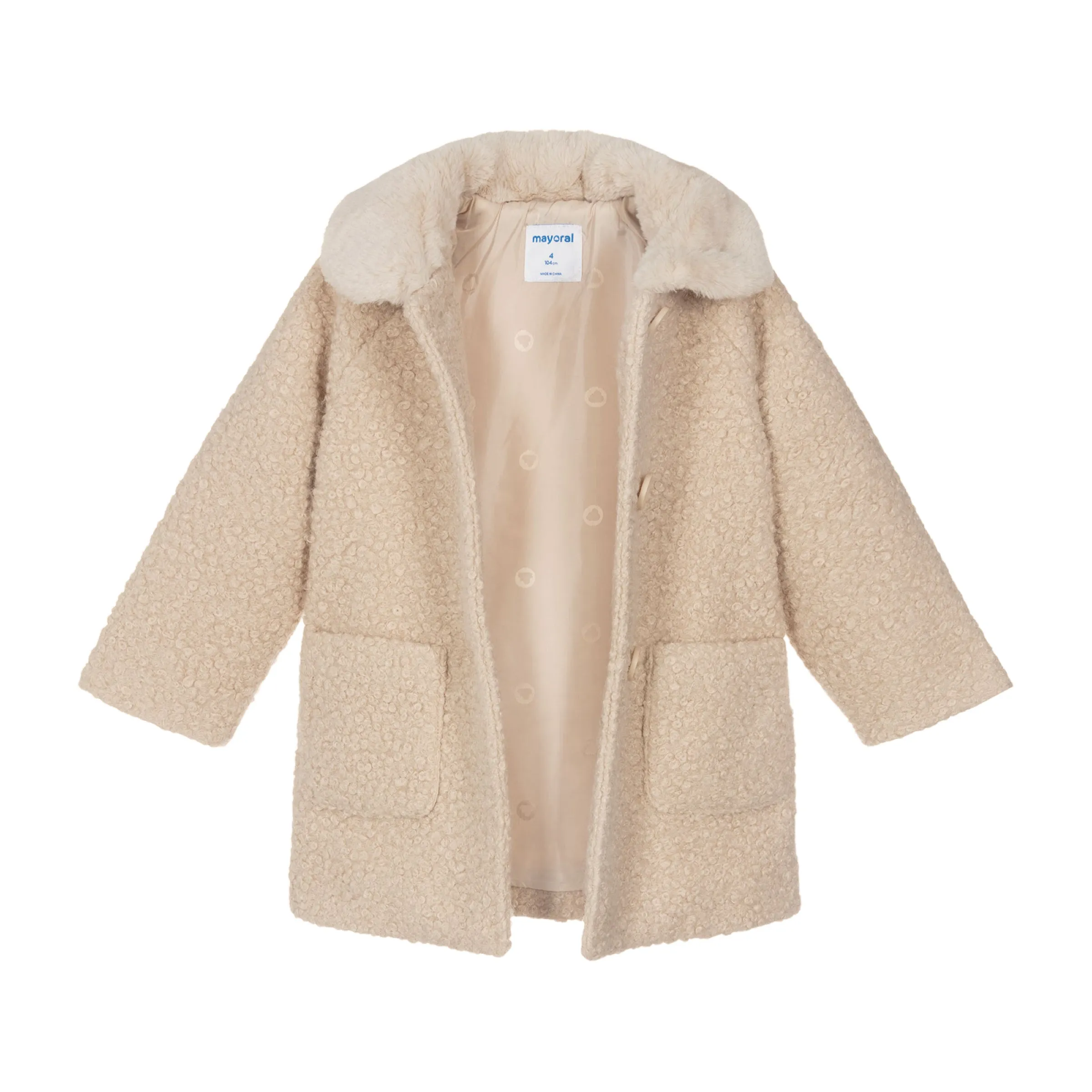 Beige Faux Fur Collar Winter Peacoat