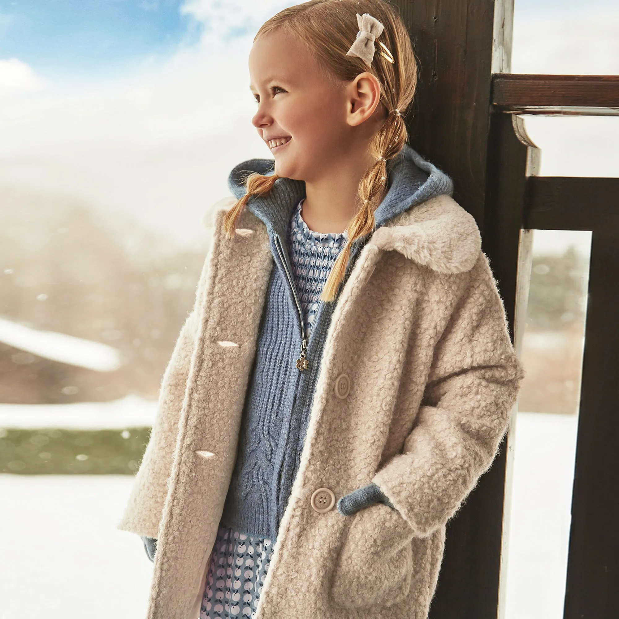 Beige Faux Fur Collar Winter Peacoat