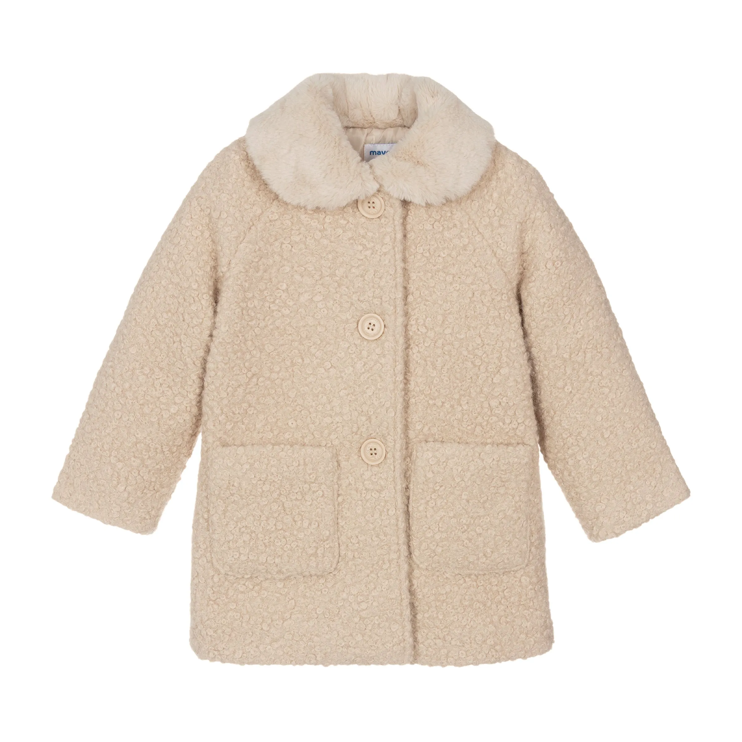 Beige Faux Fur Collar Winter Peacoat