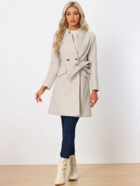Belted Stand Collar Winter Fully Lined Belted Coats