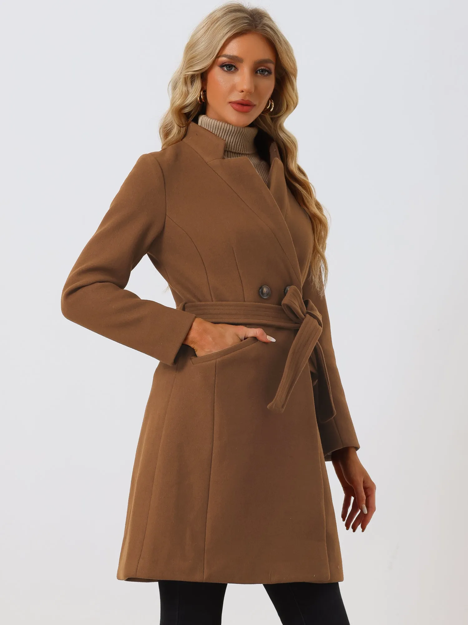 Belted Stand Collar Winter Fully Lined Belted Coats
