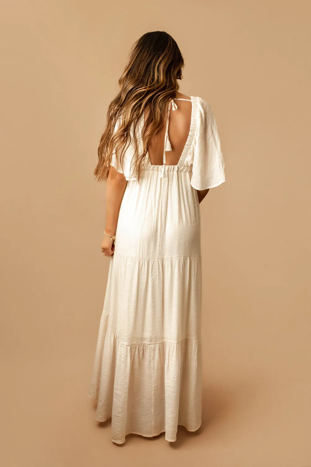 Best Days Open Back Linen Maxi Dress (Ivory)