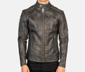 BIKER-1428 MUSH Quilted Distressed Brown Leather Biker Jacket