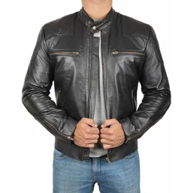 Black Quilted Retro Biker | Leather Jacket Mens