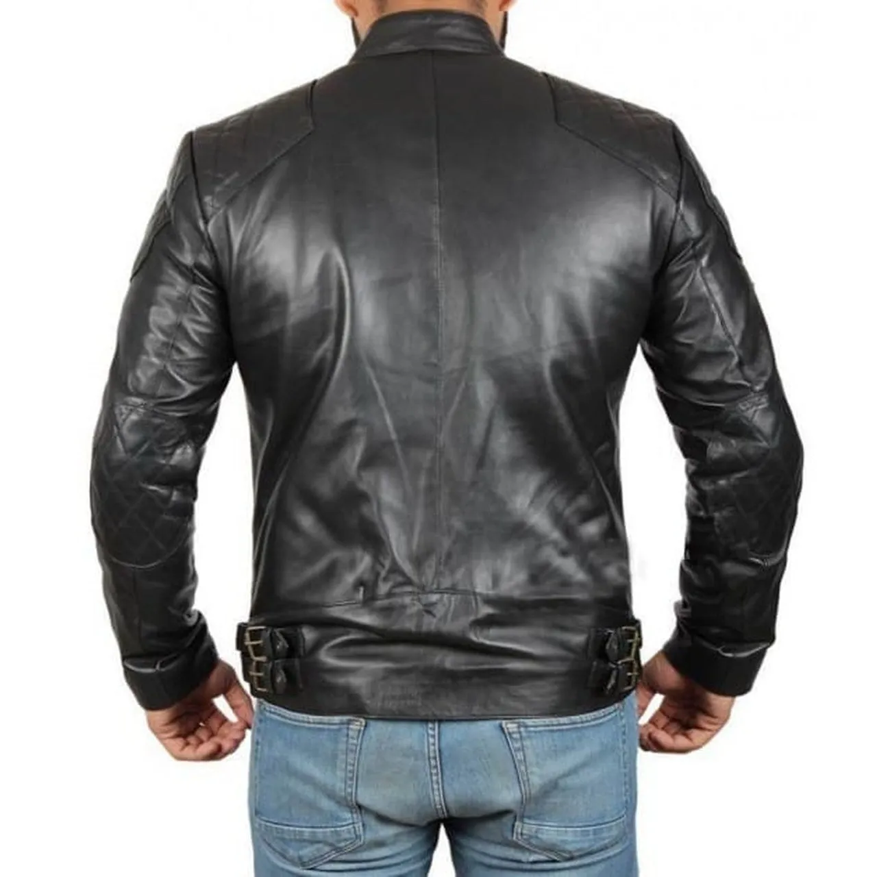 Black Quilted Retro Biker | Leather Jacket Mens