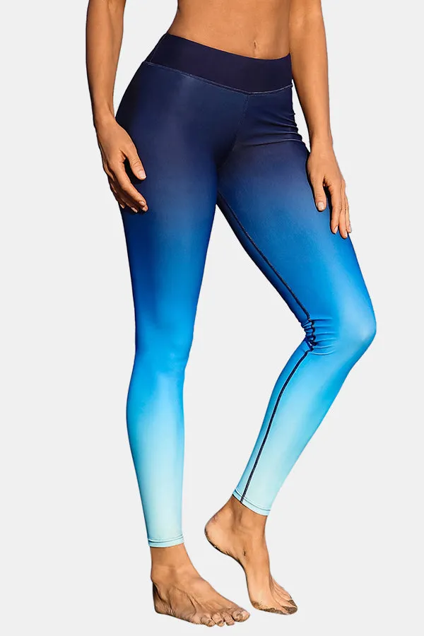 Blue Gradient High Waist Long Swim Pants Swim Leggings Swim Tights