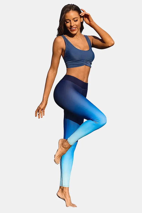 Blue Gradient High Waist Long Swim Pants Swim Leggings Swim Tights