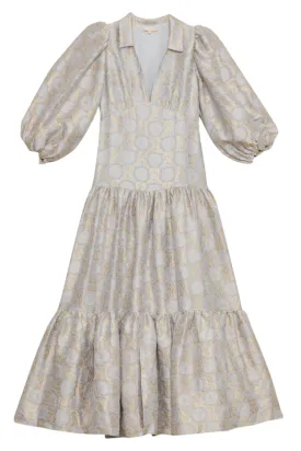 Brocade Midi Dress in Light Blue