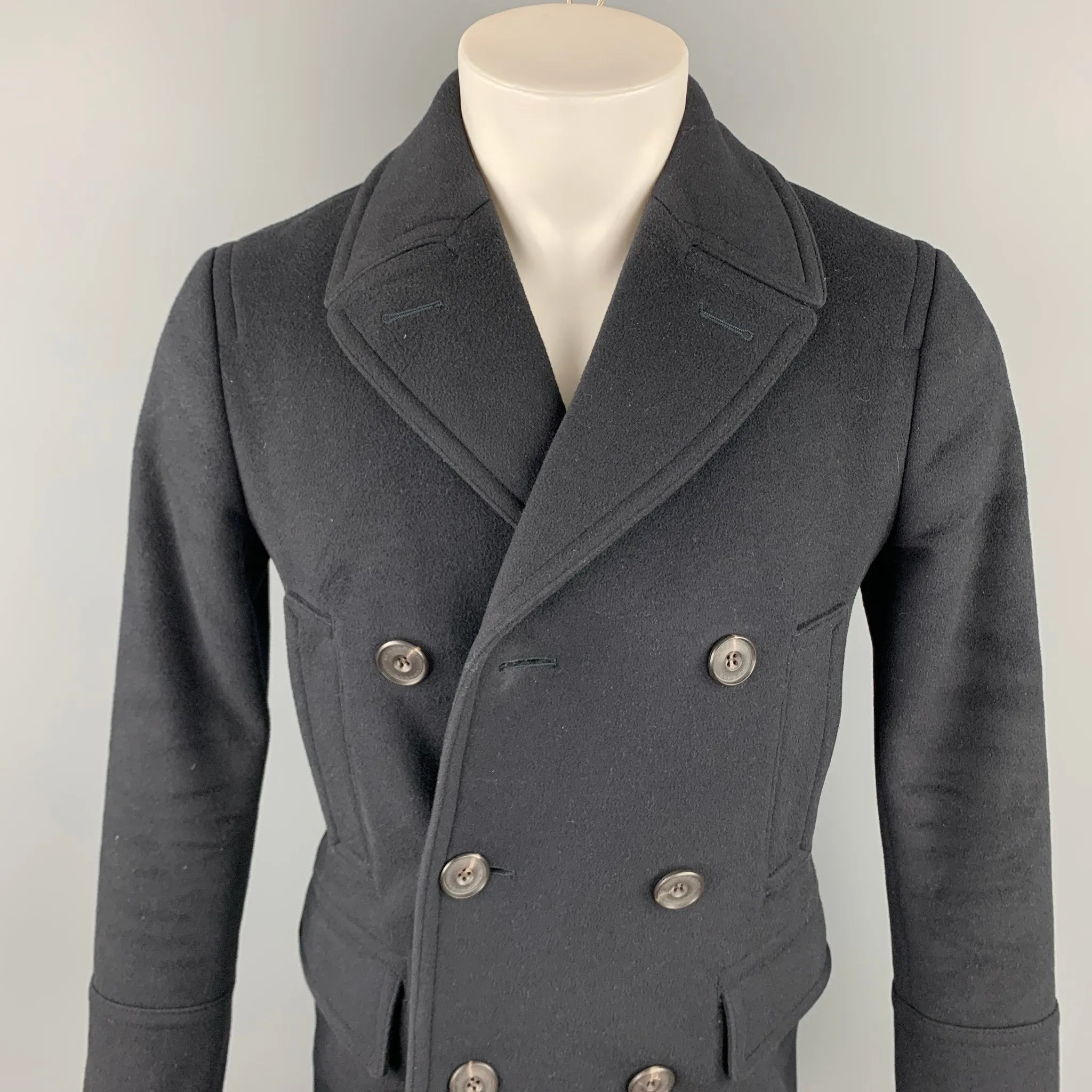 BURBERRY LONDON Size 36 Black Wool Double Breasted Peacoat