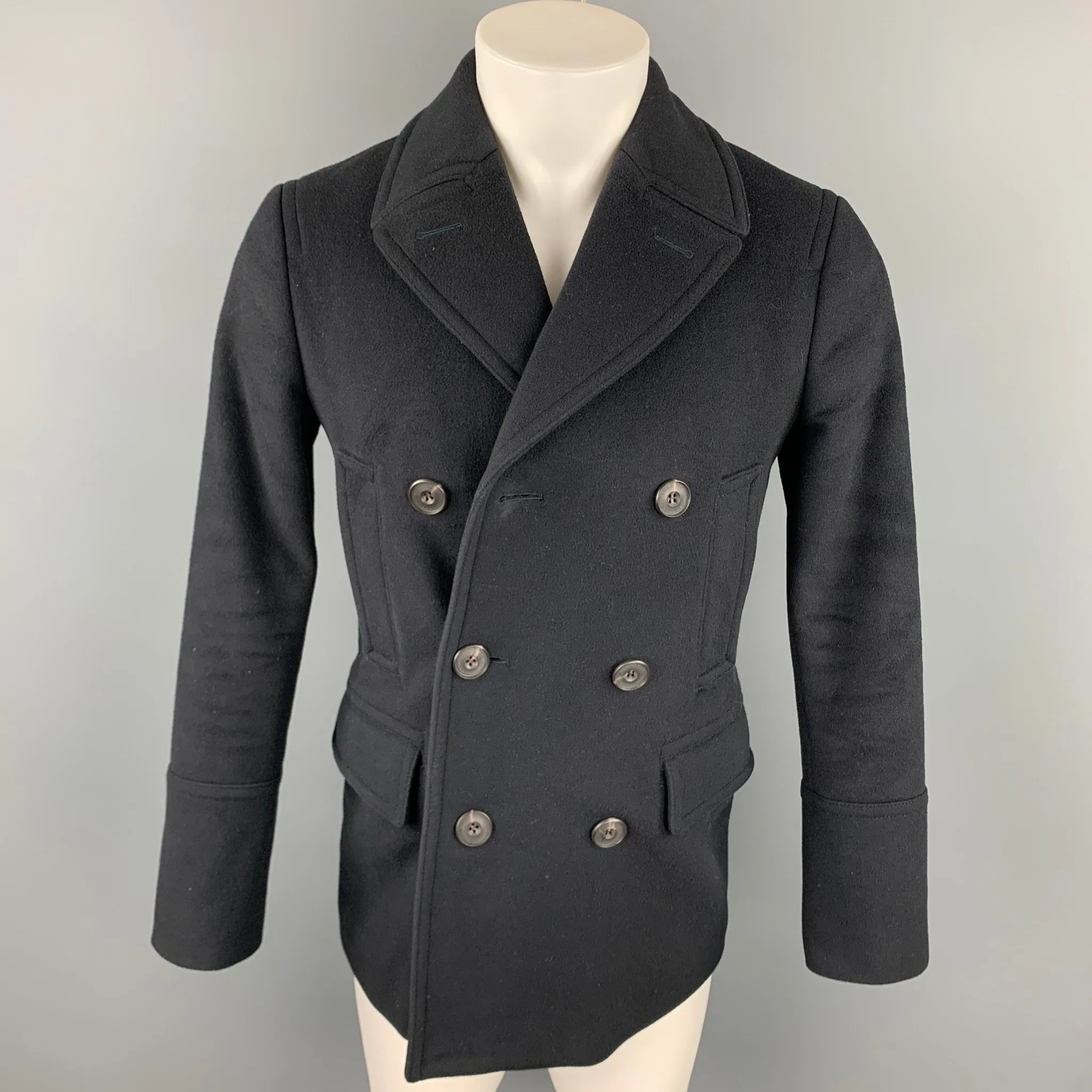 BURBERRY LONDON Size 36 Black Wool Double Breasted Peacoat