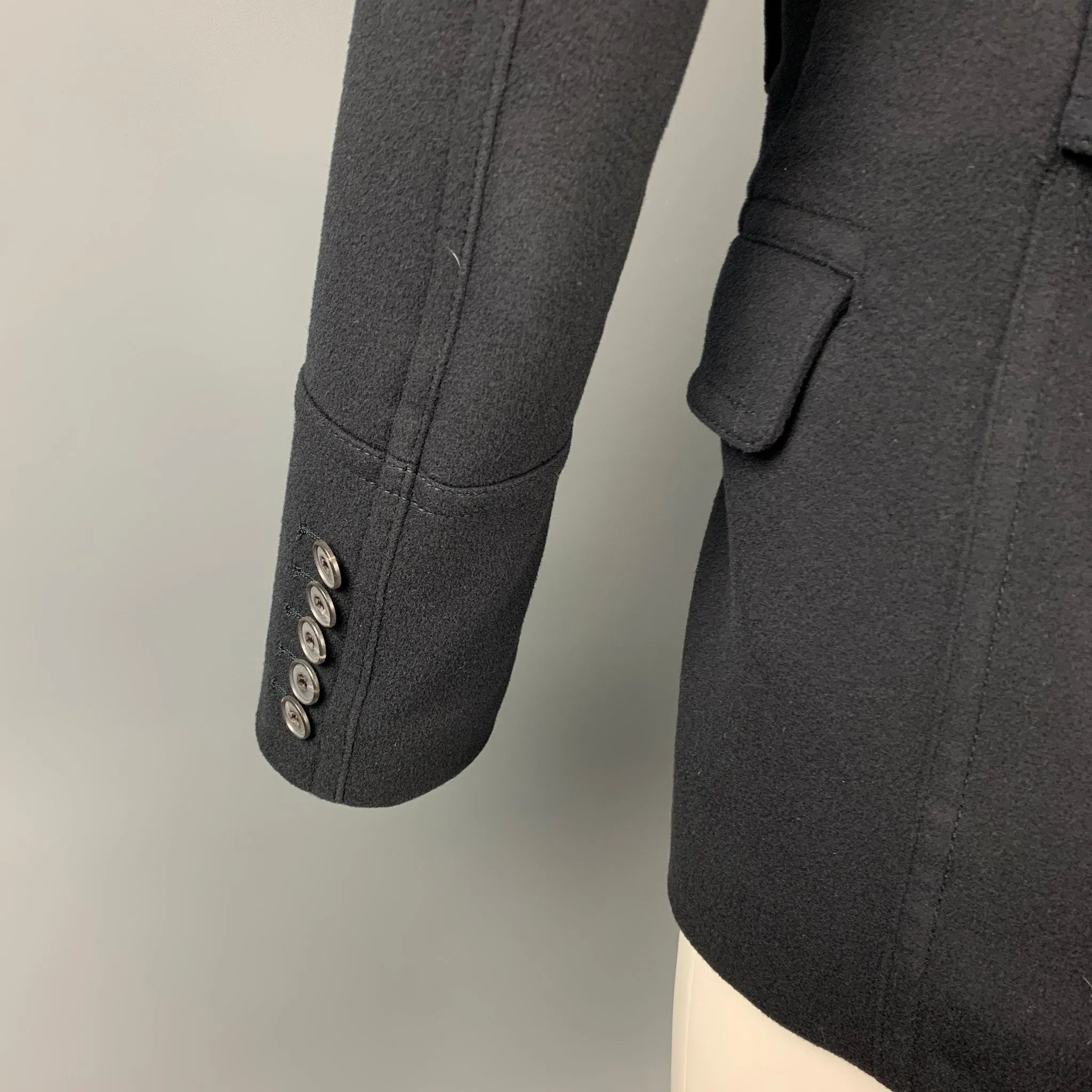 BURBERRY LONDON Size 36 Black Wool Double Breasted Peacoat