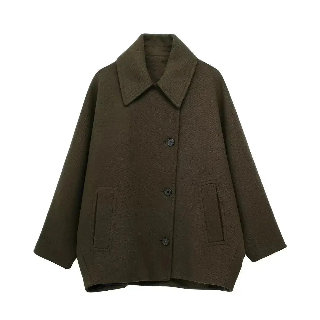 Chic loose fit oversized sleeves peacoat