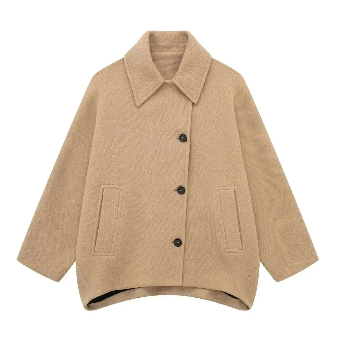 Chic loose fit oversized sleeves peacoat
