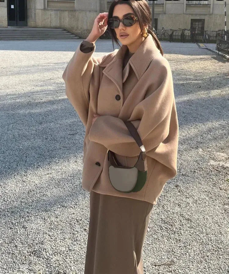 Chic loose fit oversized sleeves peacoat