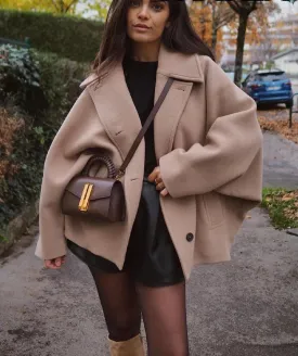 Chic loose fit oversized sleeves peacoat