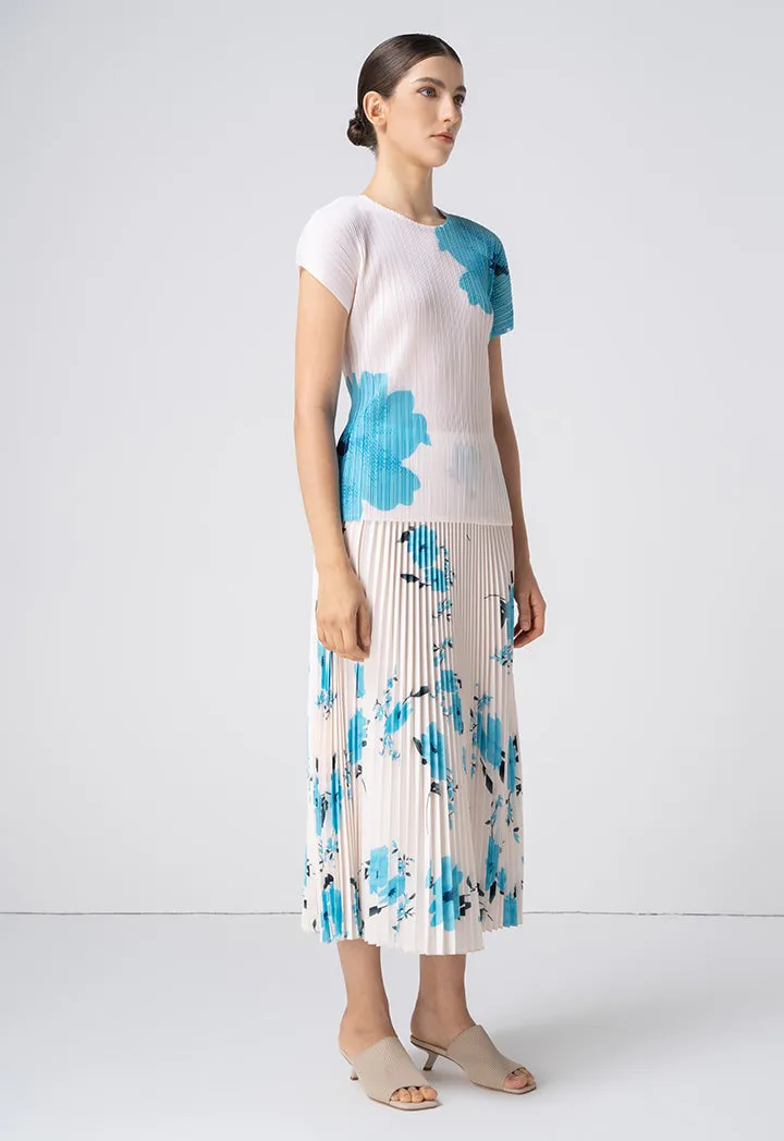 Choice Vibrant Floral Print Pleated Top Teal