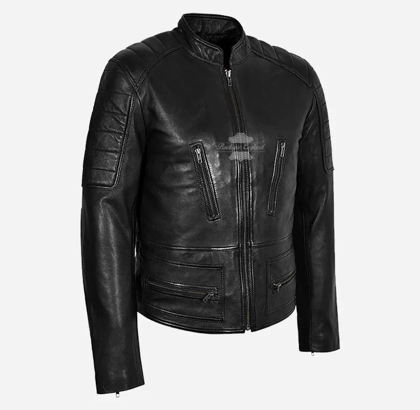 Colby Black Biker Leather Jacket For Men's Soft Lamb Napa Leather