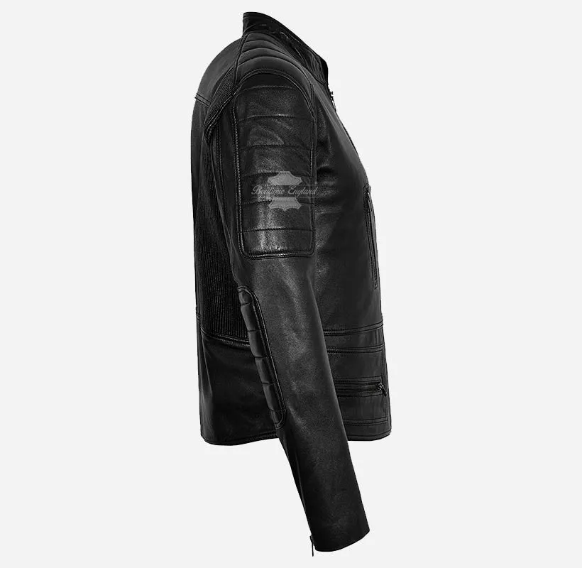 Colby Black Biker Leather Jacket For Men's Soft Lamb Napa Leather