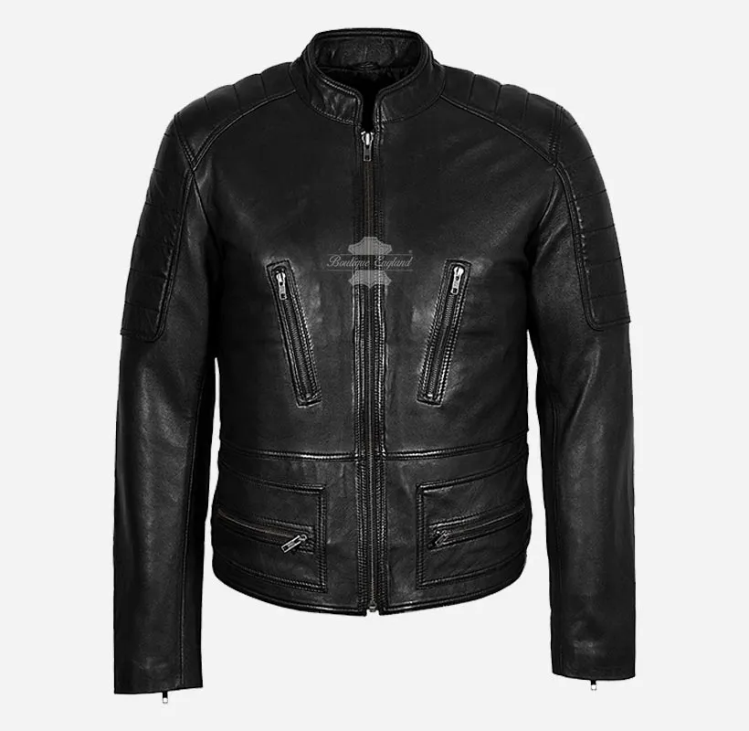 Colby Black Biker Leather Jacket For Men's Soft Lamb Napa Leather