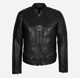 Colby Black Biker Leather Jacket For Men's Soft Lamb Napa Leather