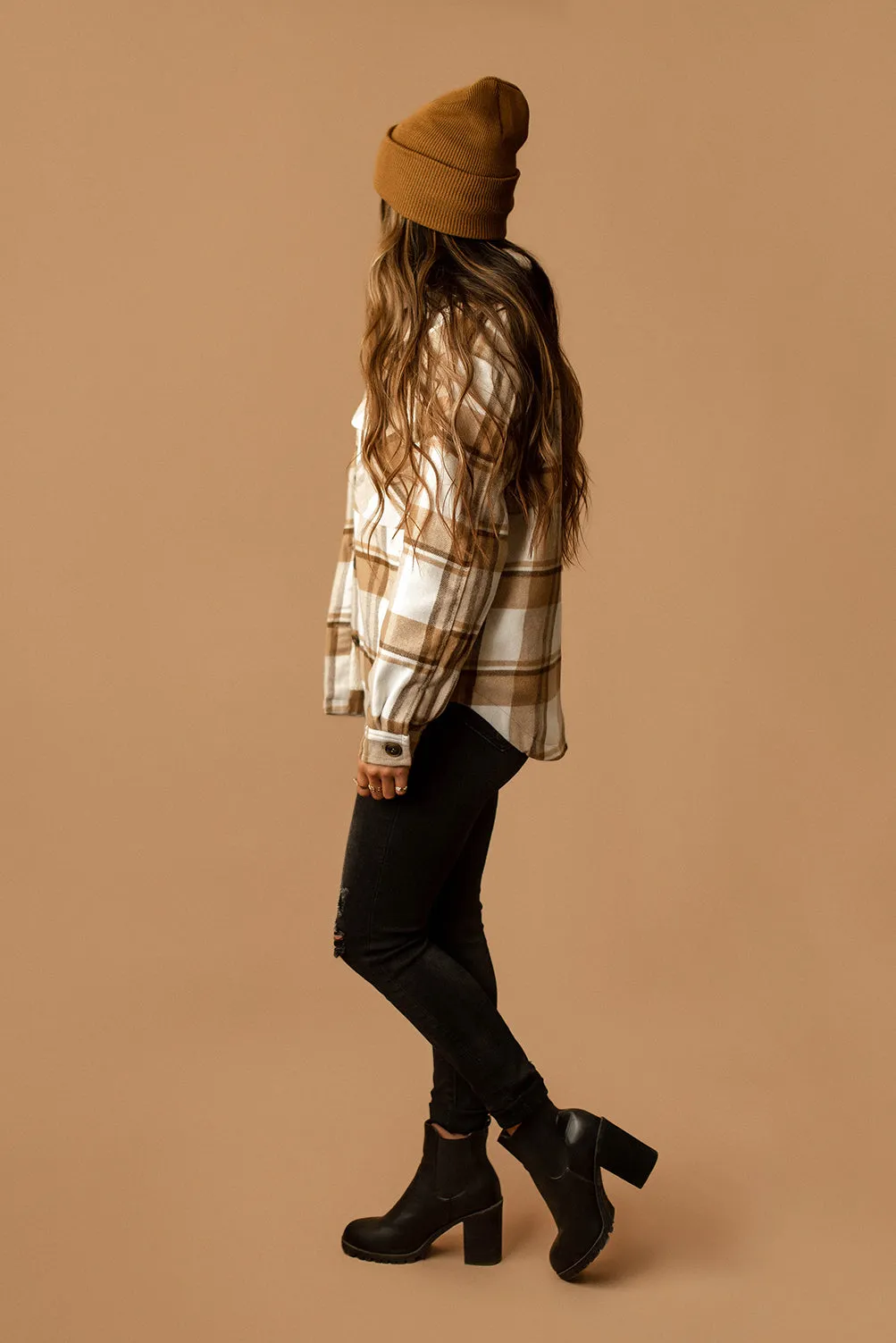 Conway Sherpa Lined Plaid Shacket (Camel   White)