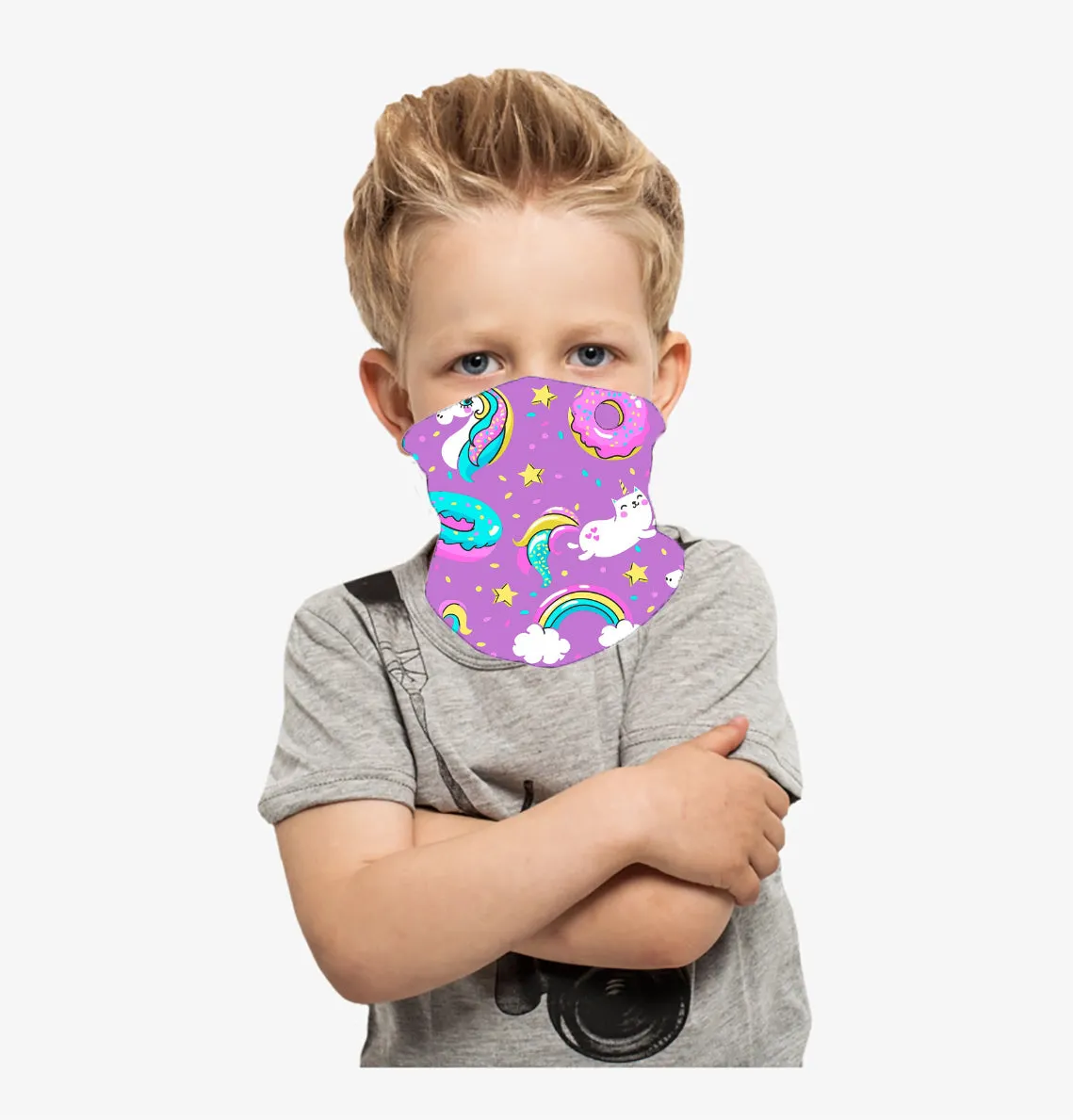 Cooling Neck Gaiter/Balaclava/Magic Scarf Headband & Face Mask For Kids (Unicorn & Donuts (Pink))