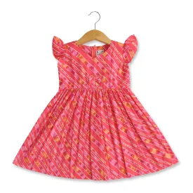 Crimson Waves: Leheriya Pattern Deeppink Cotton Frock For Baby Girls