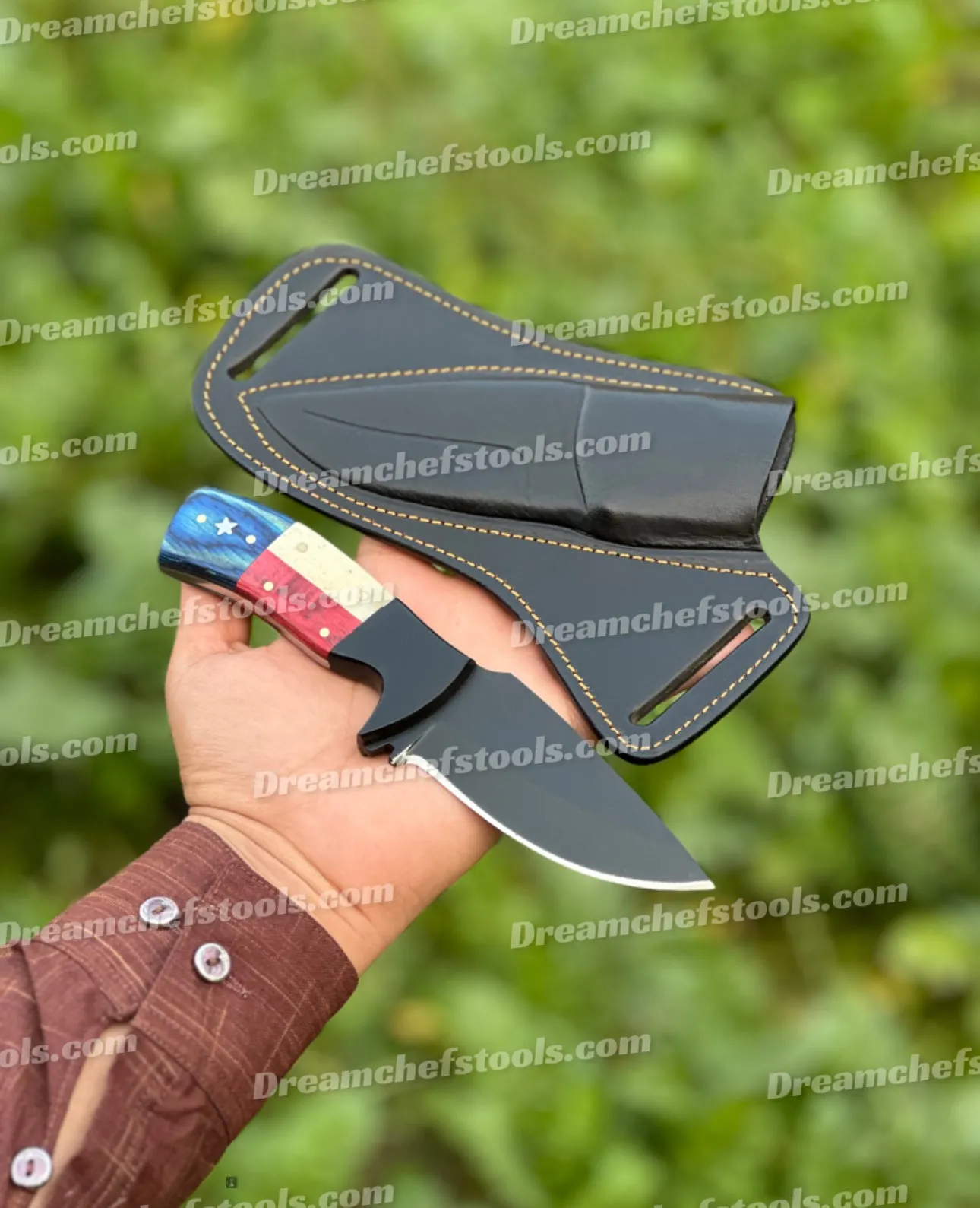 Custom Handmade J2 Powder Coat Skinning Knife with Leather Sheath | Precision & Durability