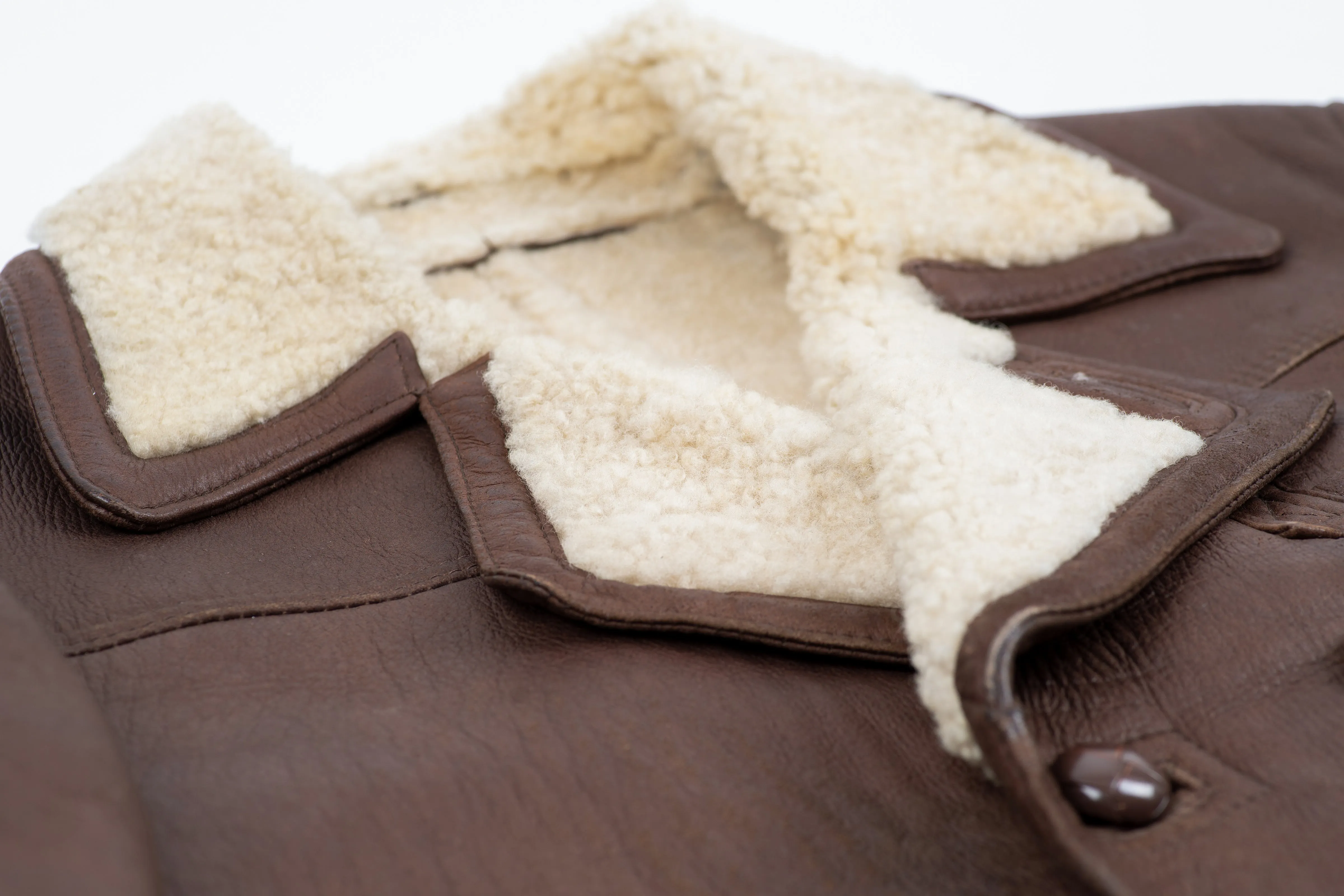 Dark Brown Double Breasted Sheepskin Shearling Jacket, S