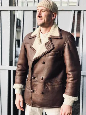 Dark Brown Double Breasted Sheepskin Shearling Jacket, S
