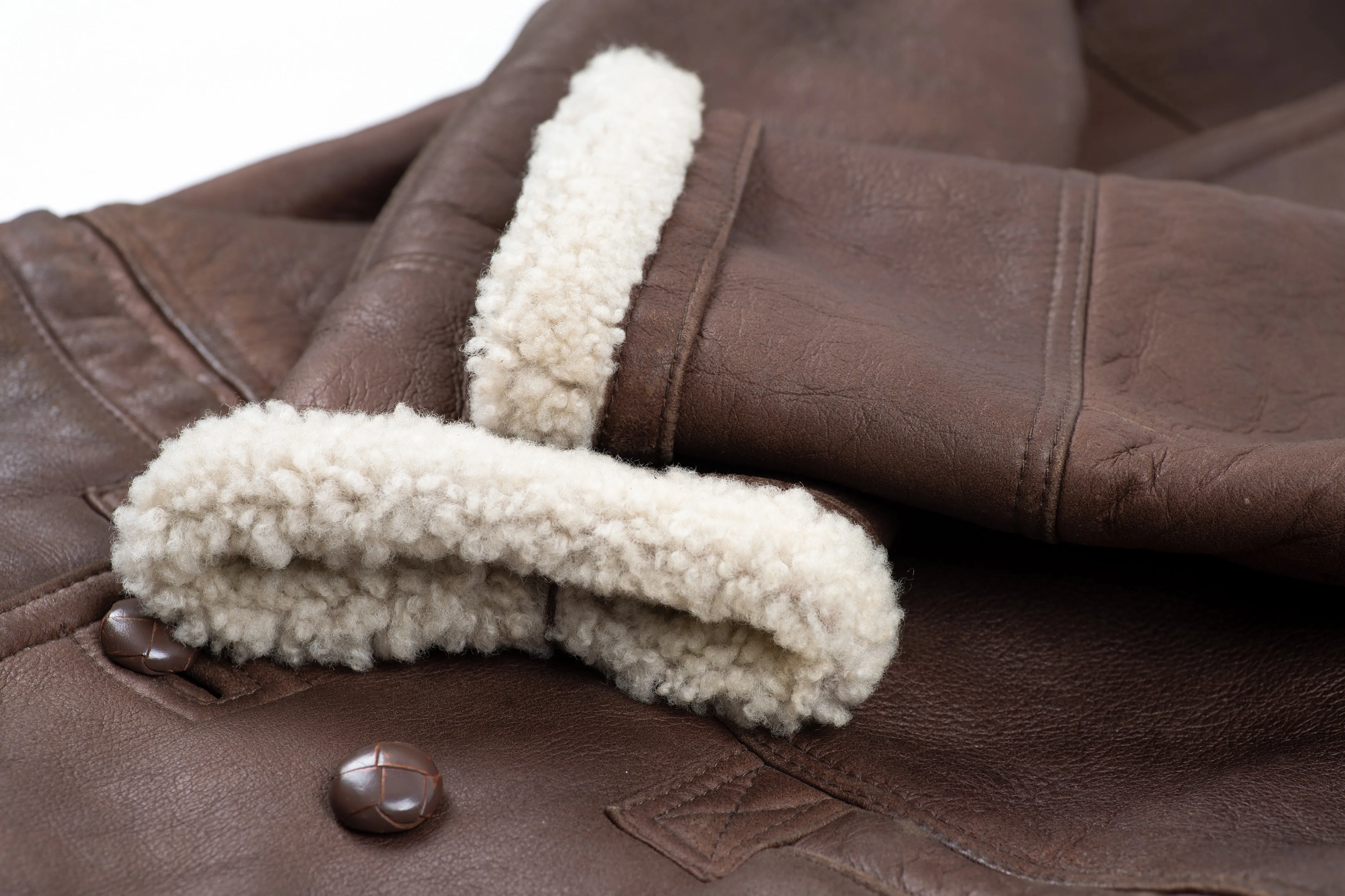 Dark Brown Double Breasted Sheepskin Shearling Jacket, S