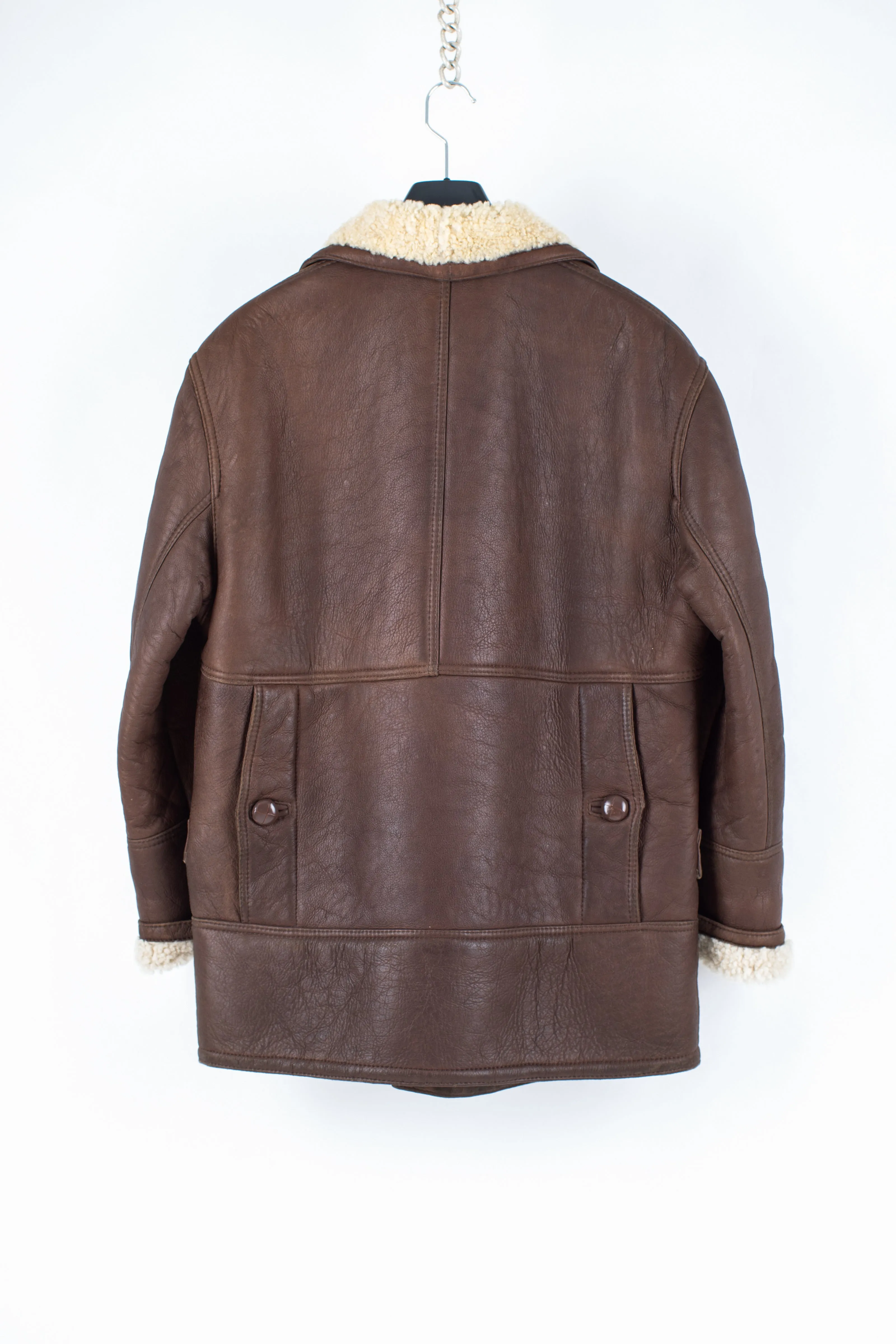 Dark Brown Double Breasted Sheepskin Shearling Jacket, S