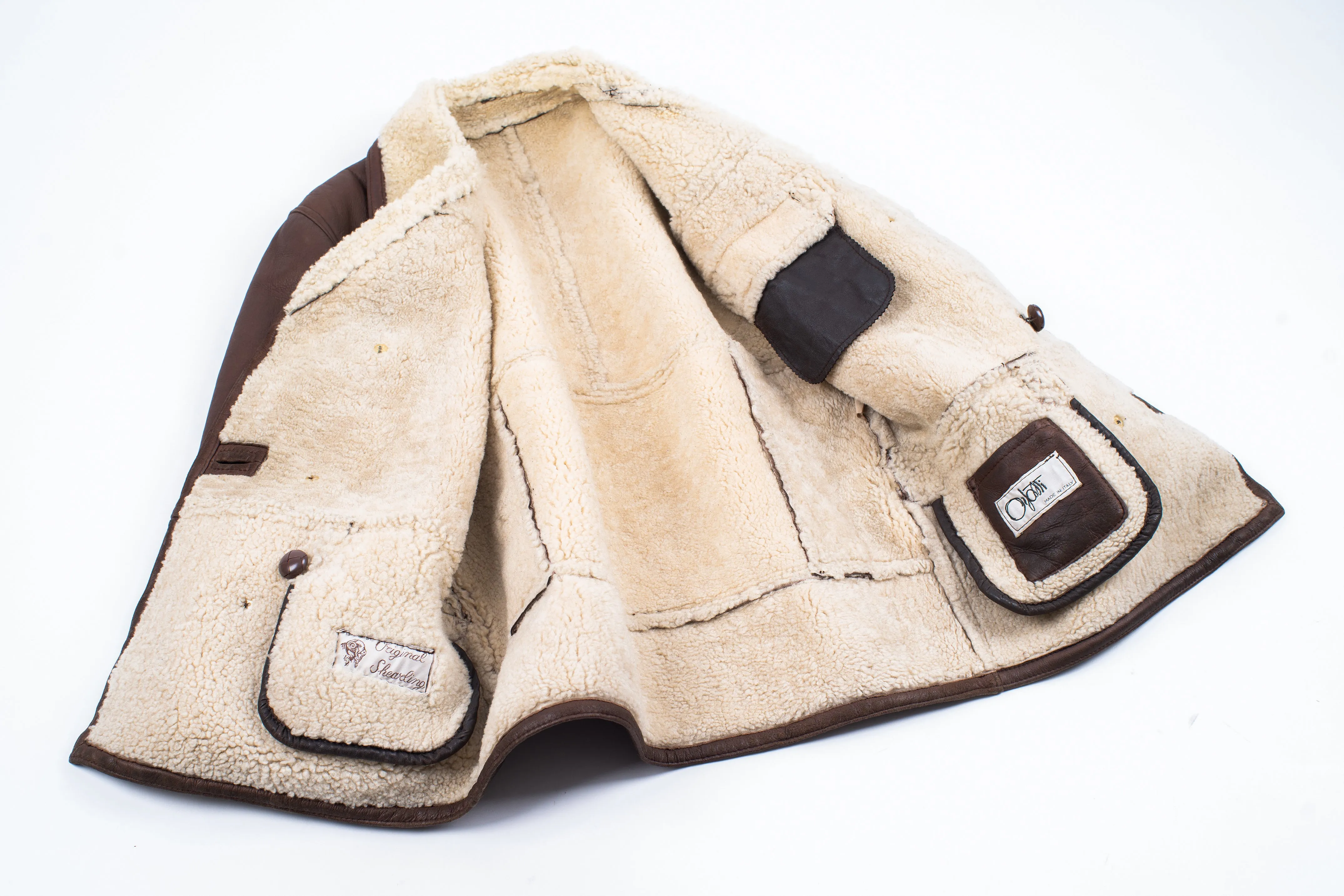 Dark Brown Double Breasted Sheepskin Shearling Jacket, S