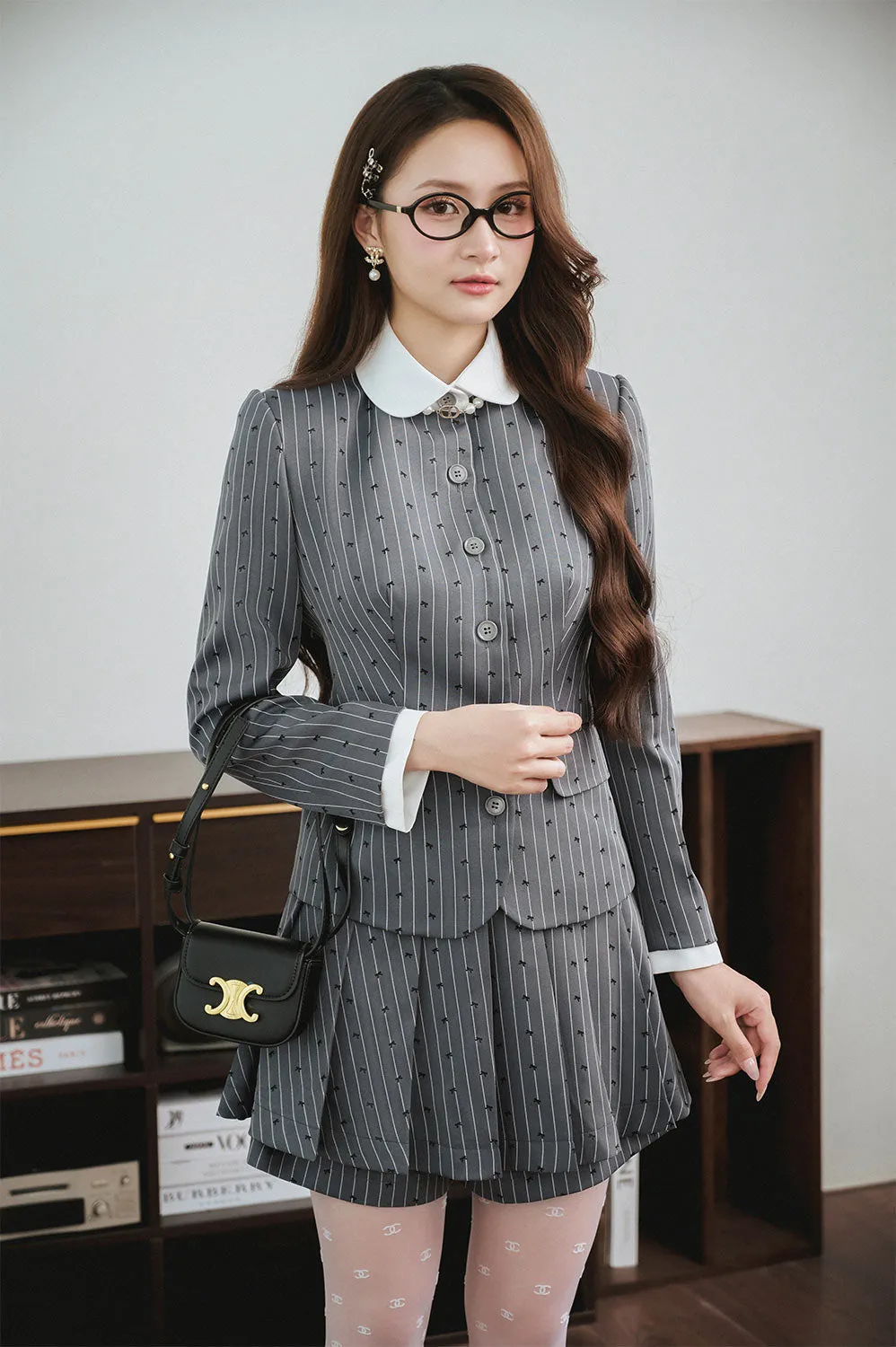 Dimo Pleated Printed Pattern Cotton Mini Skirt