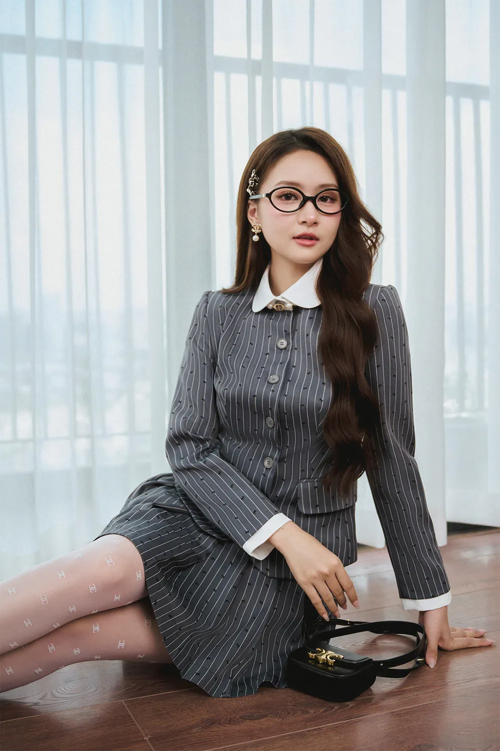 Dimo Pleated Printed Pattern Cotton Mini Skirt