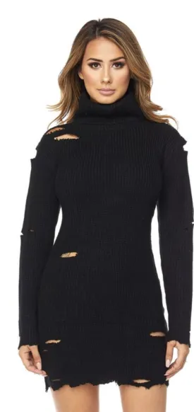 Distressed Sweater Dress | Black