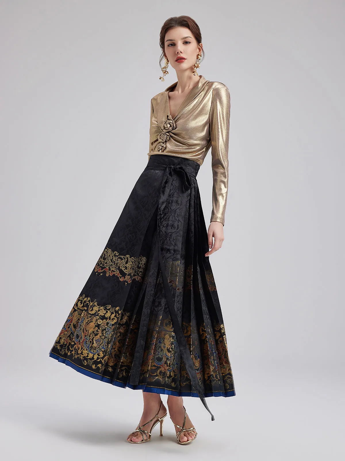 Elegant Chinese Style Pleated Skirt