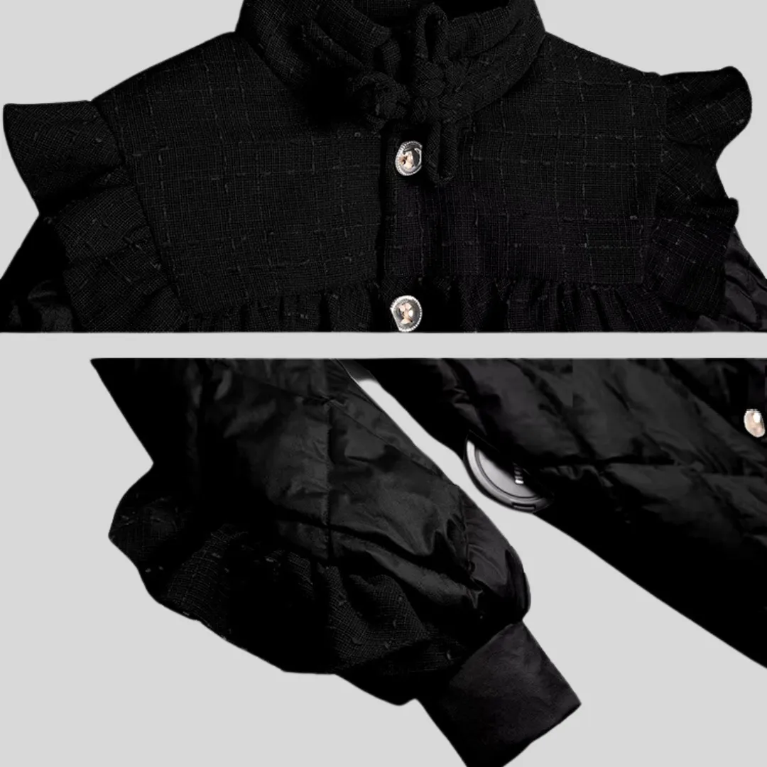 Elegant French Long Sleeve Coat - Black