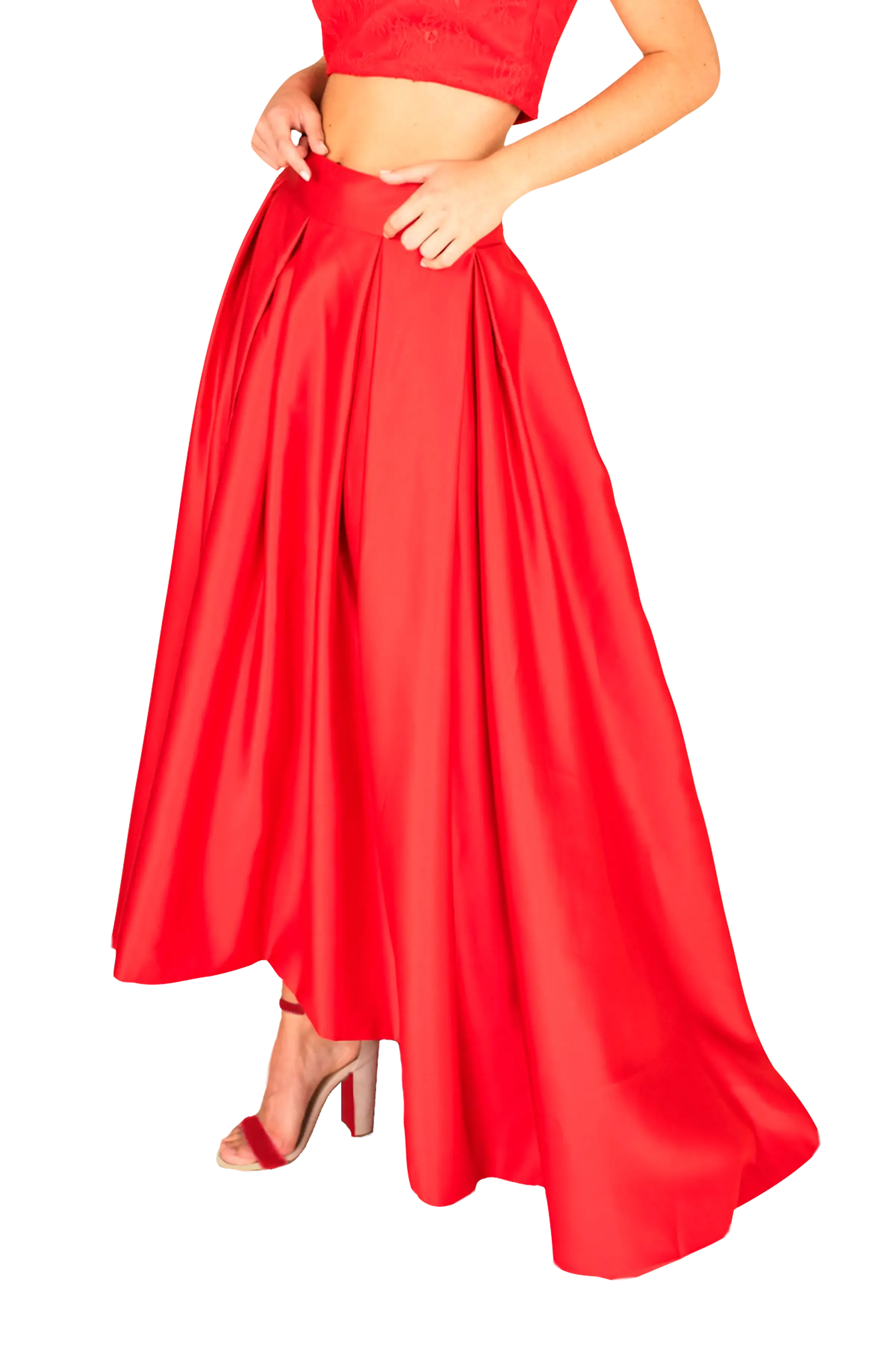 Elegant Ruby Lace and Satin Ensemble