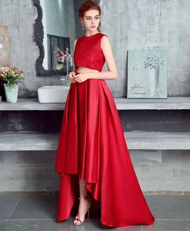 Elegant Ruby Lace and Satin Ensemble